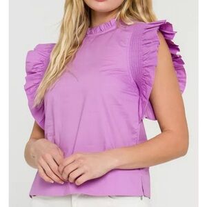 English Factory XS Purple Ruffle Sleeve Poplin Top